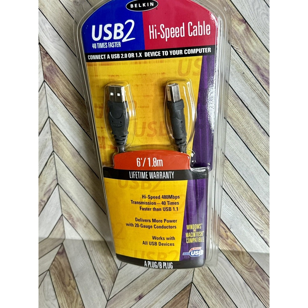 New Sealed Belkin‎ USB 2.0 Cable 6ft Black Hi-Speed A to B Printer Scanner